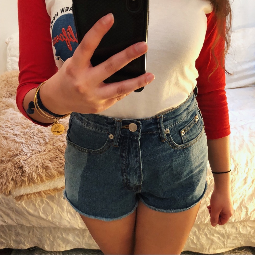 Lulus Two Tone Distressed Denim Shorts